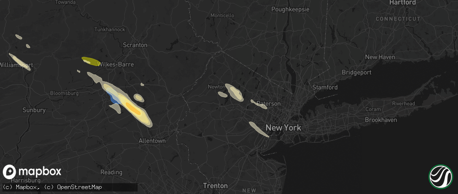 Hail map in Lake Hopatcong, NJ on July 15, 2026