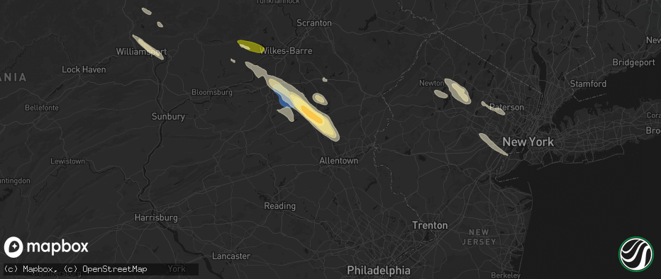 Hail map in Laurys Station, PA on July 15, 2026