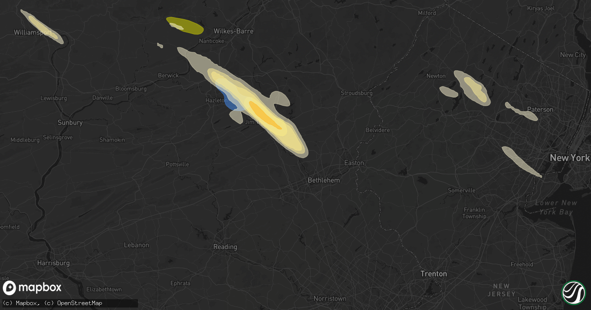 Hail map in Laurys Station, PA on July 15, 2026