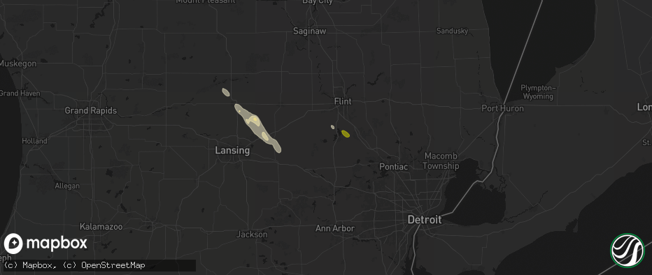 Hail map in Linden, MI on July 15, 2026