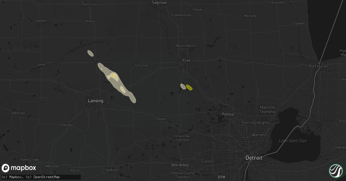 Hail map in Linden, MI on July 15, 2026