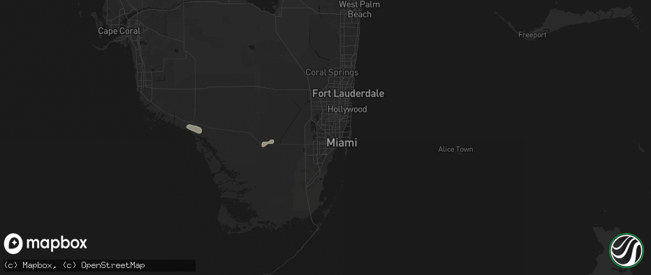 Hail map in Miami, FL on July 15, 2026