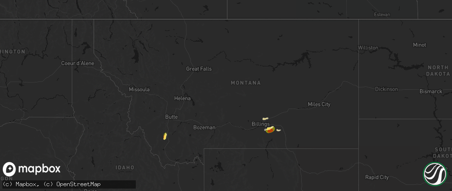Hail map in Montana on July 15, 2026