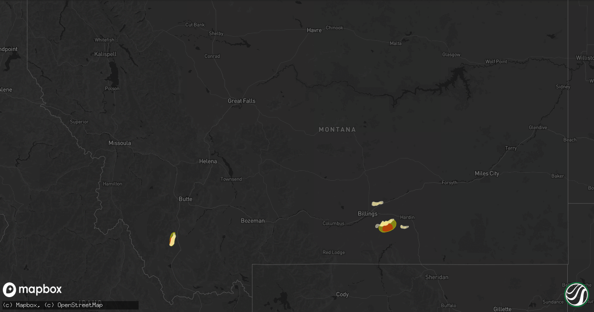 Hail map in Montana on July 15, 2026