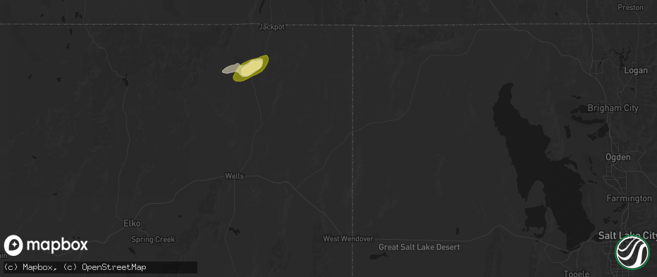 Hail map in Montello, NV on July 15, 2026