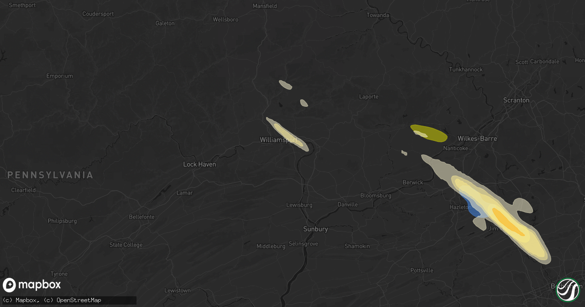 Hail map in Montgomery, PA on July 15, 2026