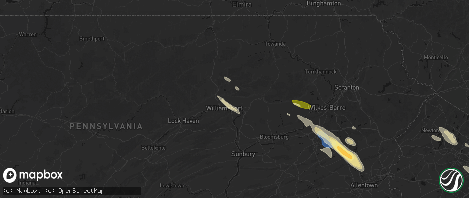 Hail map in Montoursville, PA on July 15, 2026
