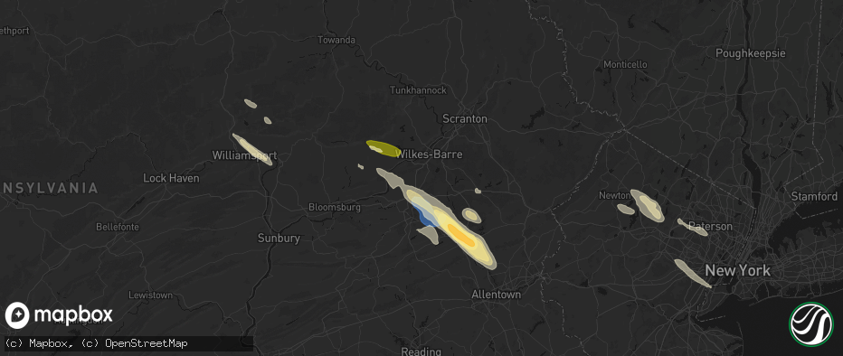Hail map in Mountain Top, PA on July 15, 2026