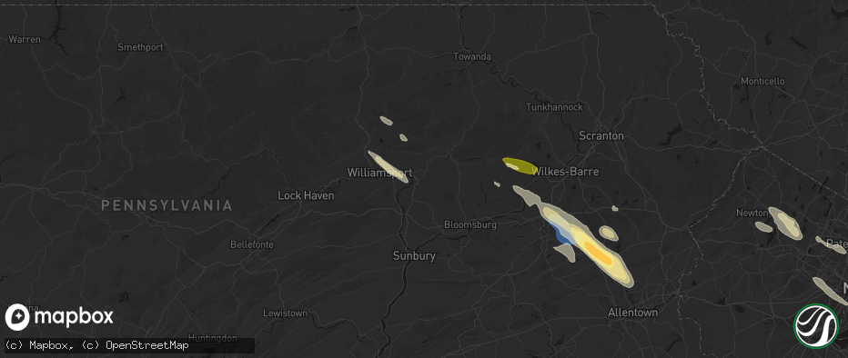 Hail map in Muncy, PA on July 15, 2026