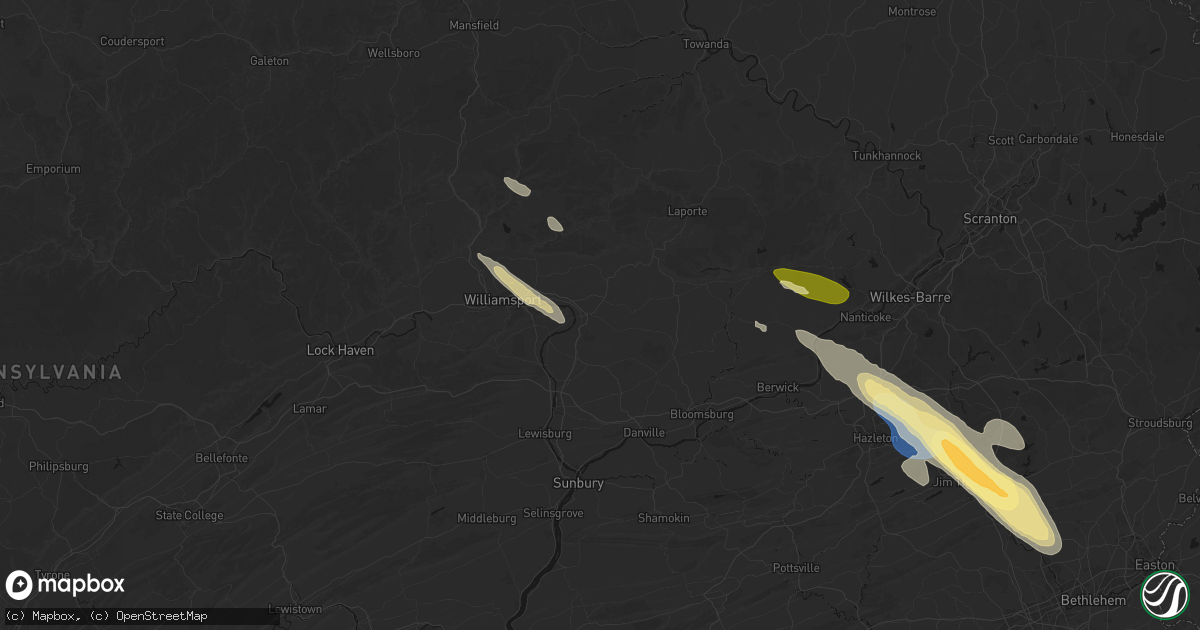 Hail map in Muncy, PA on July 15, 2026