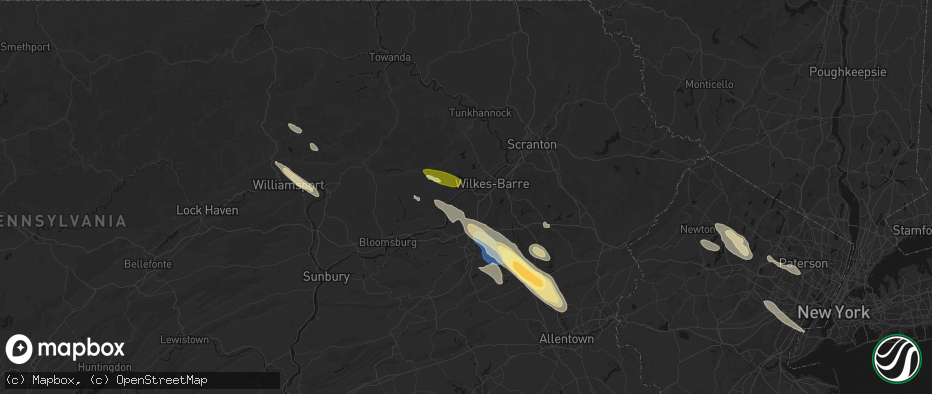 Hail map in Nanticoke, PA on July 15, 2026