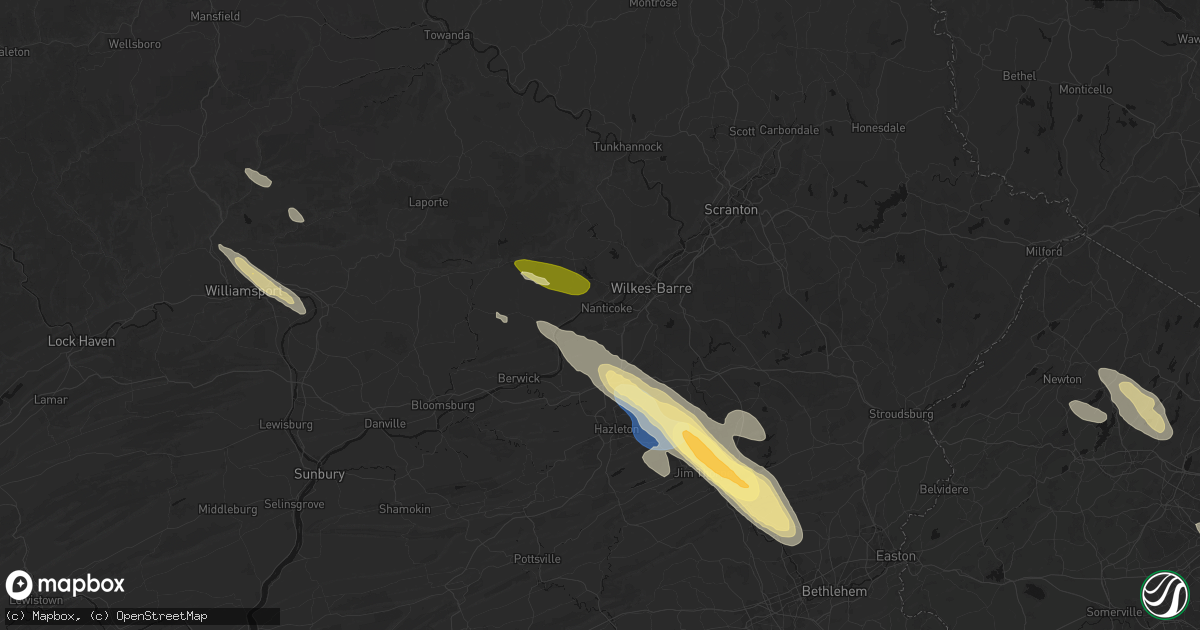 Hail map in Nanticoke, PA on July 15, 2026