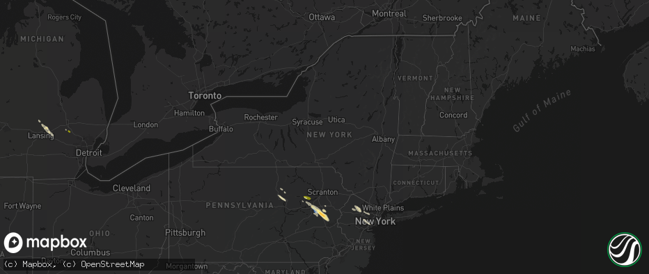Hail map in New York on July 15, 2026