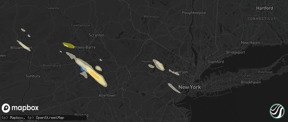 Hail map in Newton, NJ on July 15, 2026