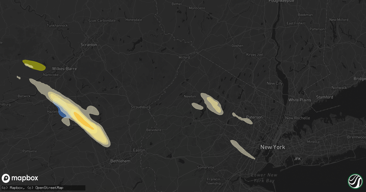 Hail map in Newton, NJ on July 15, 2026