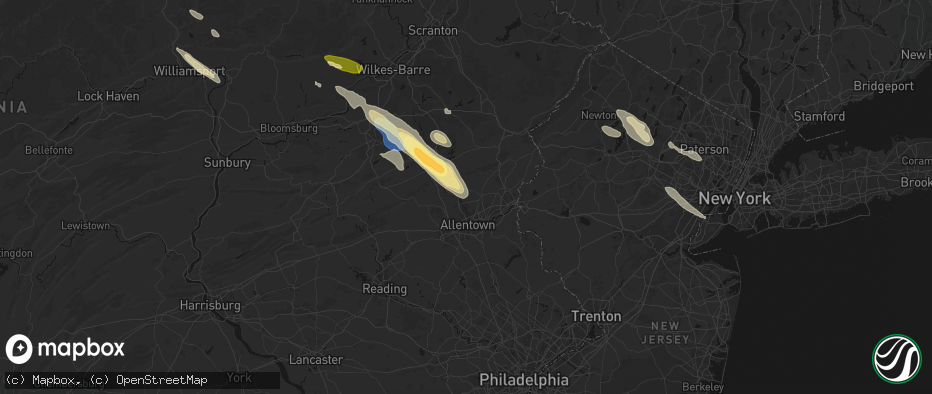 Hail map in Northampton, PA on July 15, 2026
