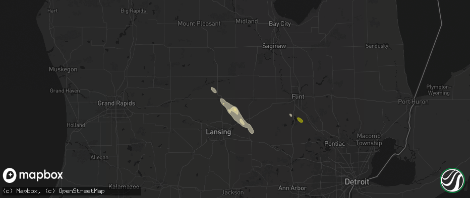 Hail map in Ovid, MI on July 15, 2026