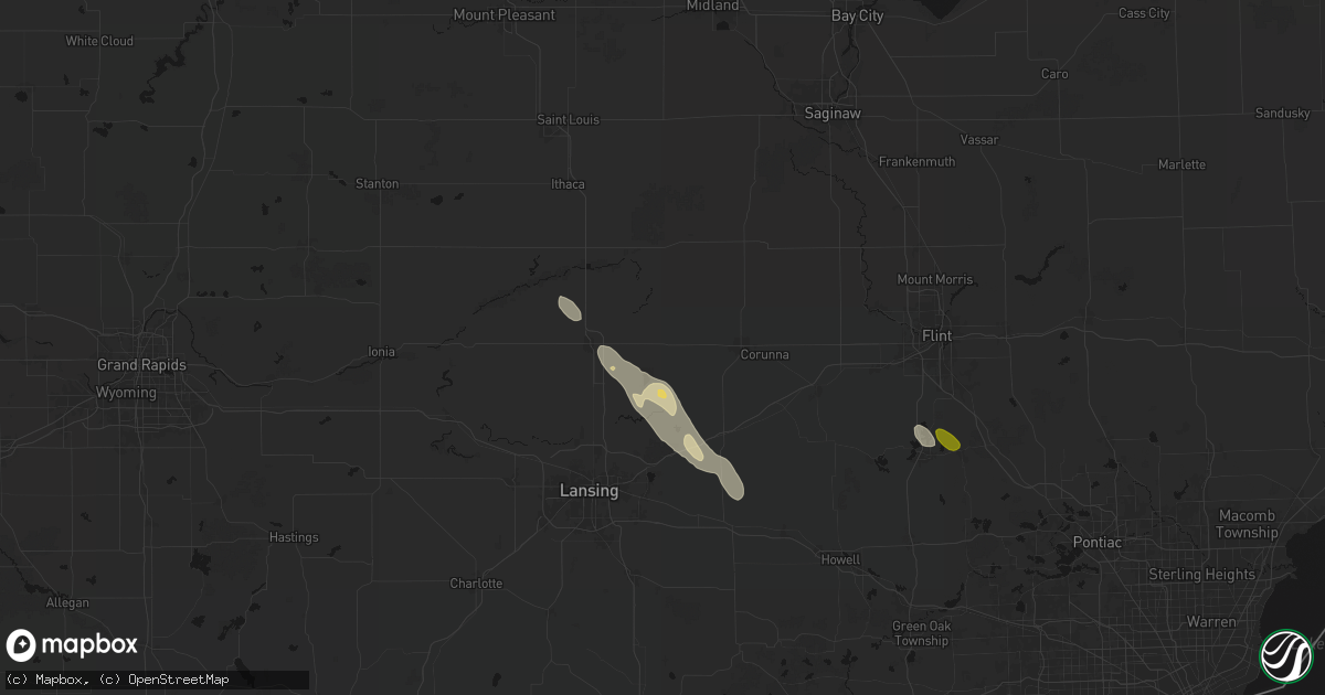 Hail map in Ovid, MI on July 15, 2026