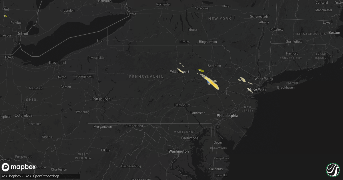 Hail map in Pennsylvania on July 15, 2026