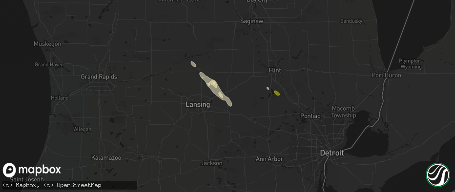 Hail map in Perry, MI on July 15, 2026