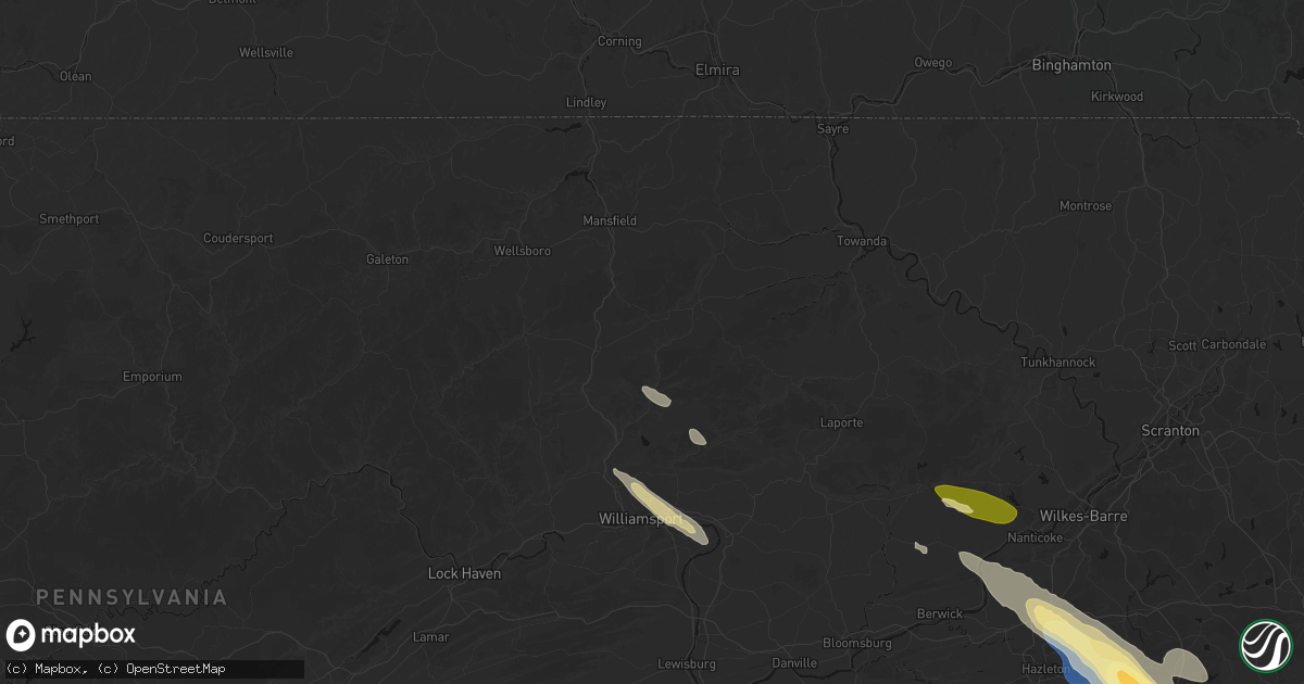 Hail map in Roaring Branch, PA on July 15, 2026