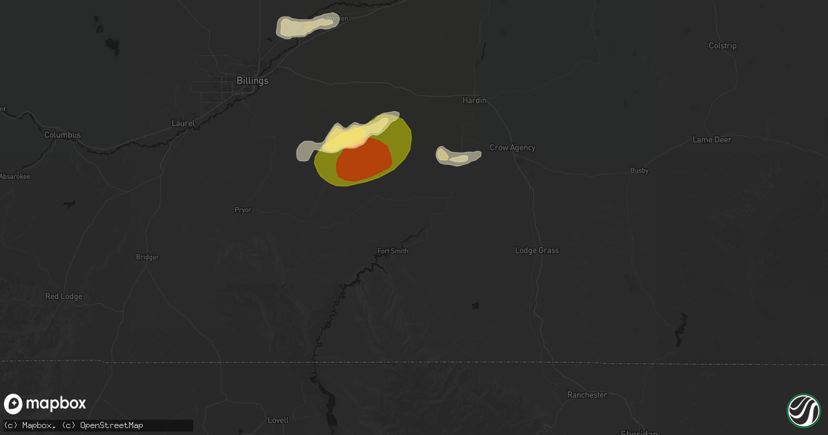 Hail map in Saint Xavier, MT on July 15, 2026