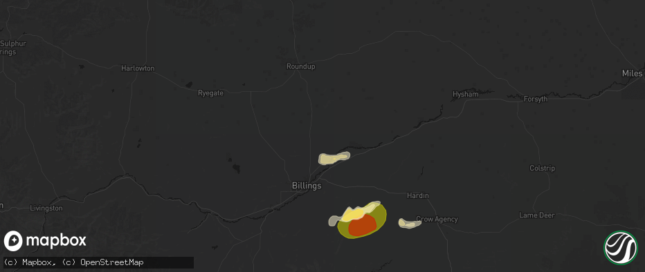 Hail map in Shepherd, MT on July 15, 2026