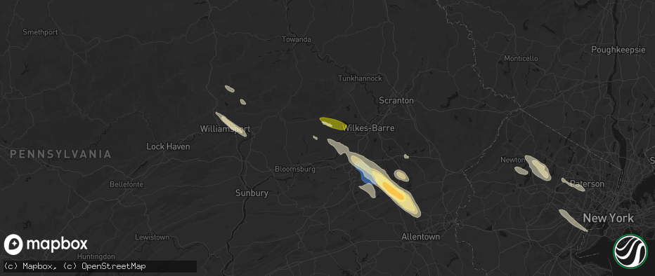 Hail map in Shickshinny, PA on July 15, 2026