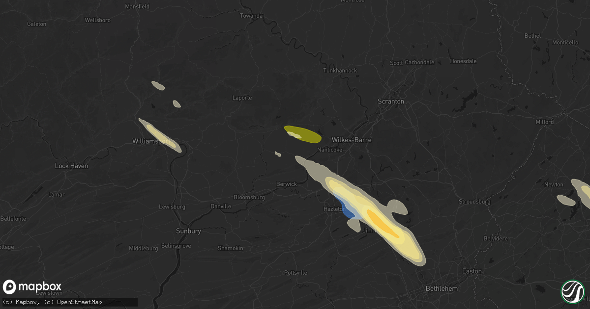 Hail map in Shickshinny, PA on July 15, 2026