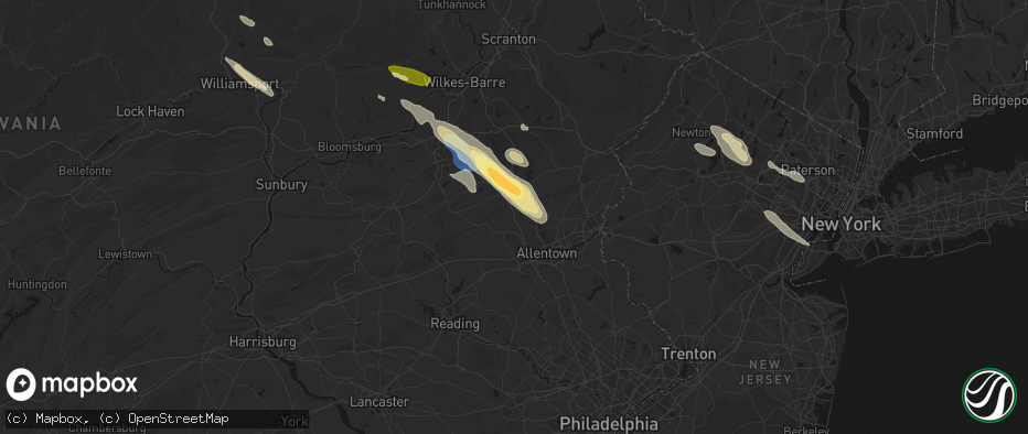 Hail map in Slatington, PA on July 15, 2026