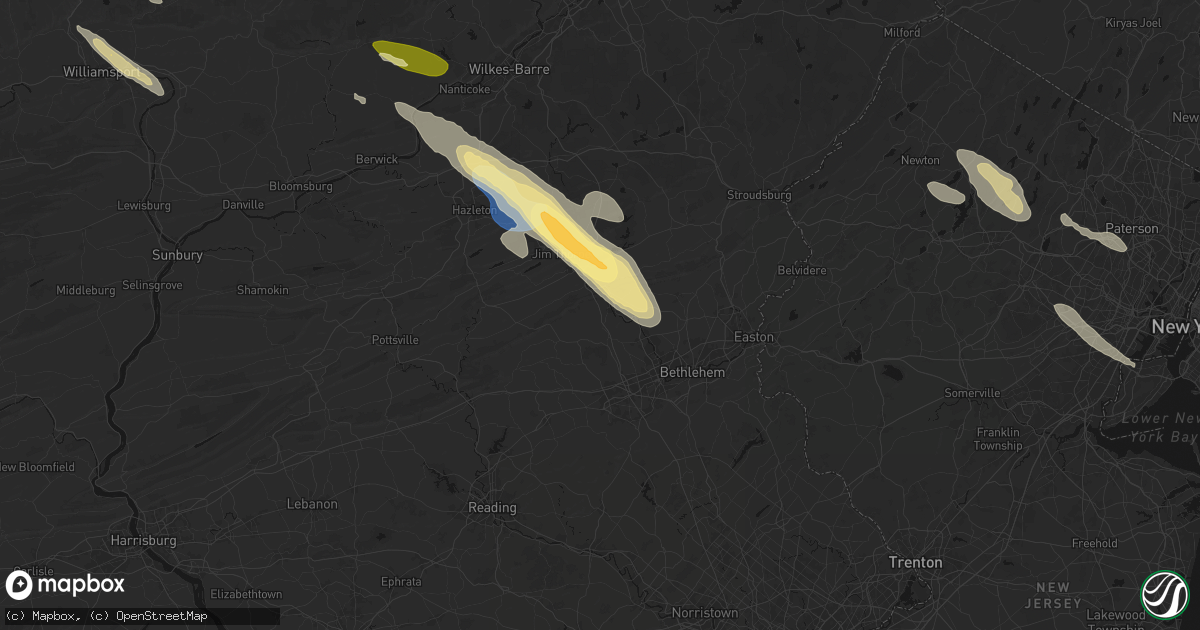 Hail map in Slatington, PA on July 15, 2026