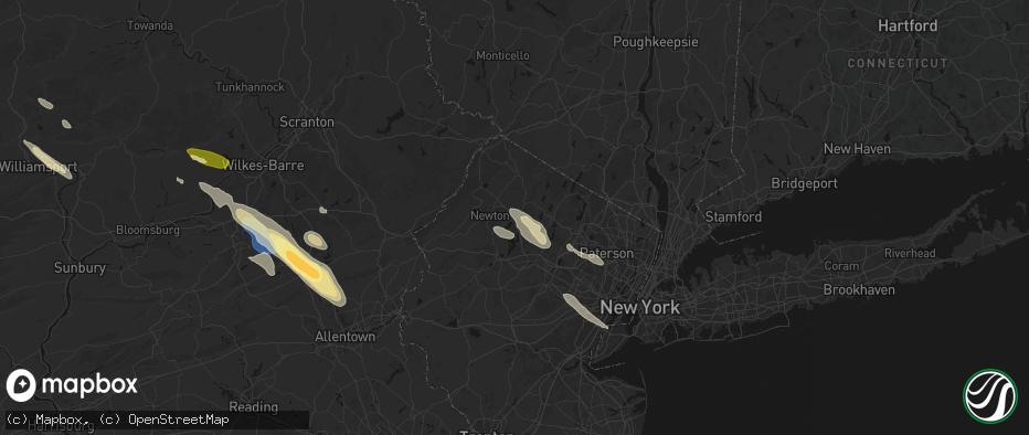 Hail map in Sparta, NJ on July 15, 2026