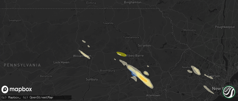 Hail map in Sweet Valley, PA on July 15, 2026