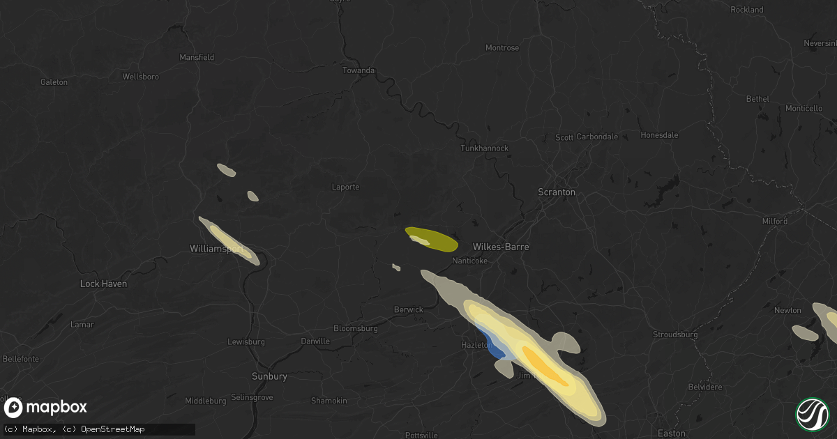 Hail map in Sweet Valley, PA on July 15, 2026