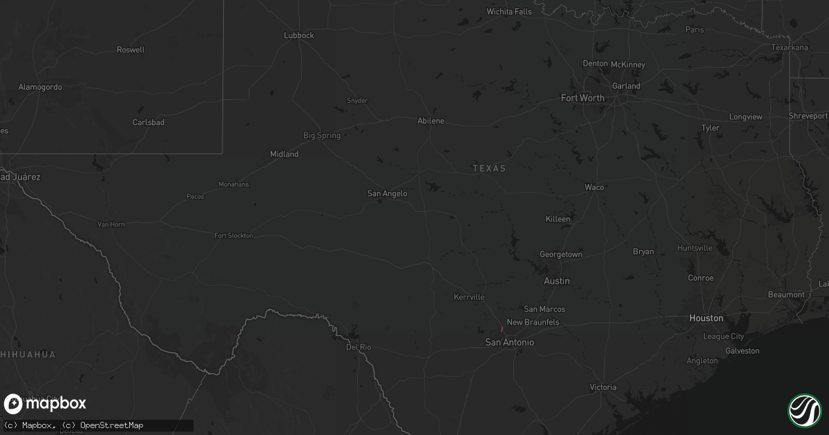 Hail map in Texas on July 15, 2026
