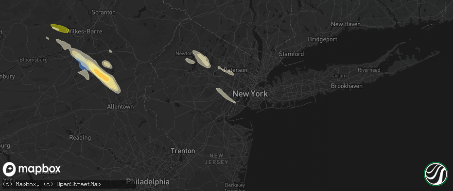 Hail map in Union, NJ on July 15, 2026
