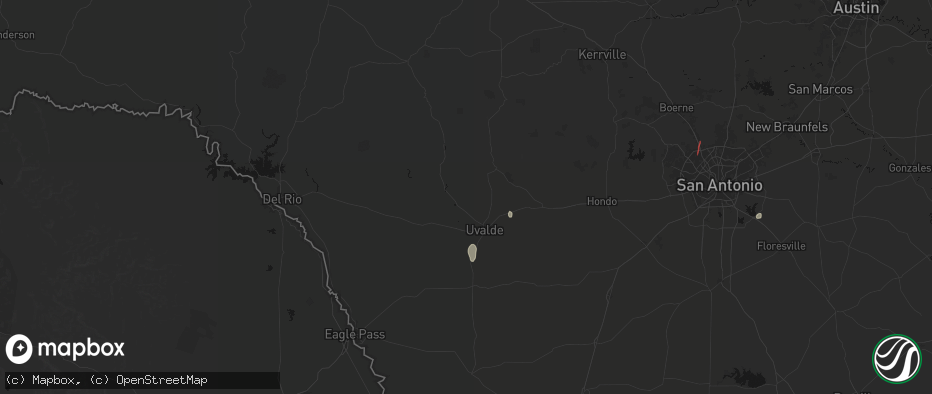 Hail map in Uvalde, TX on July 15, 2026