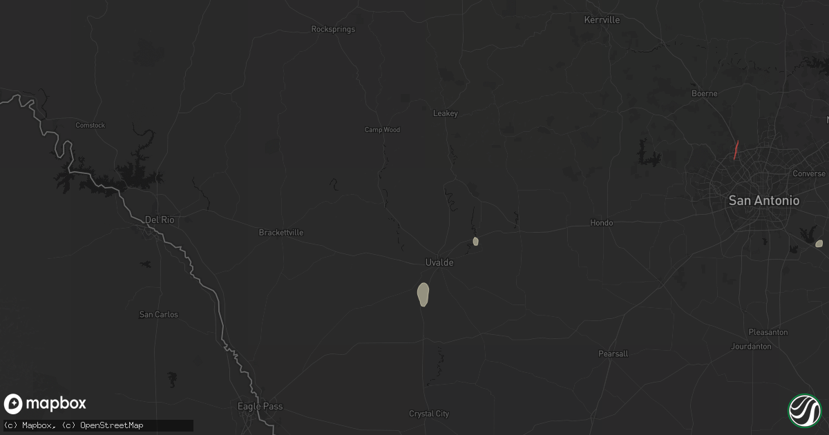 Hail map in Uvalde, TX on July 15, 2026