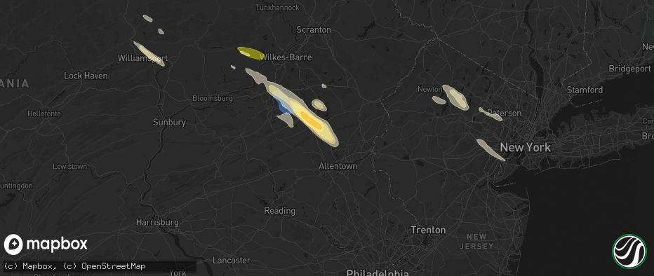 Hail map in Walnutport, PA on July 15, 2026