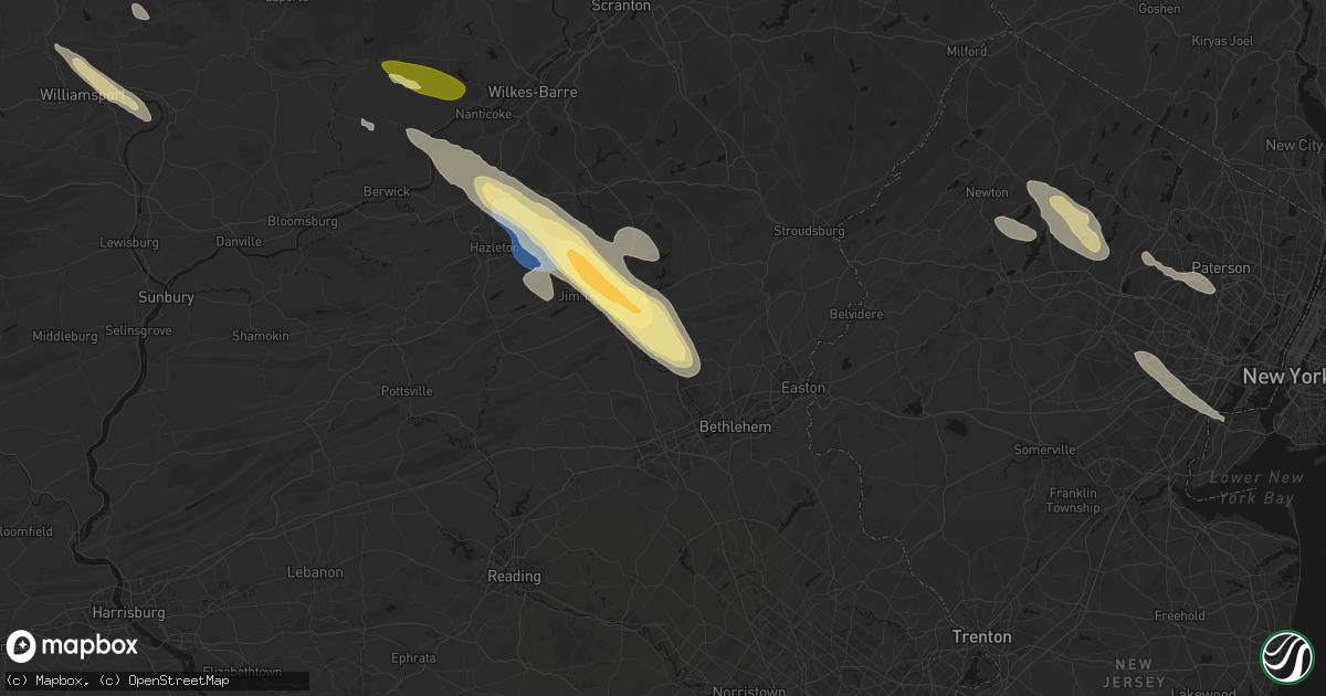 Hail map in Walnutport, PA on July 15, 2026
