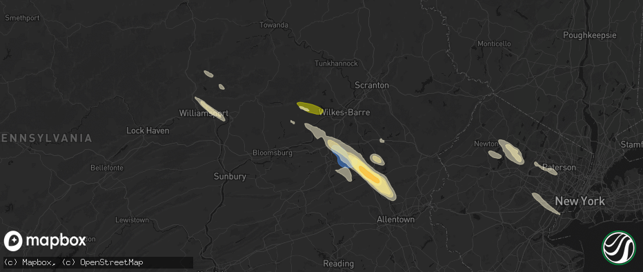 Hail map in Wapwallopen, PA on July 15, 2026
