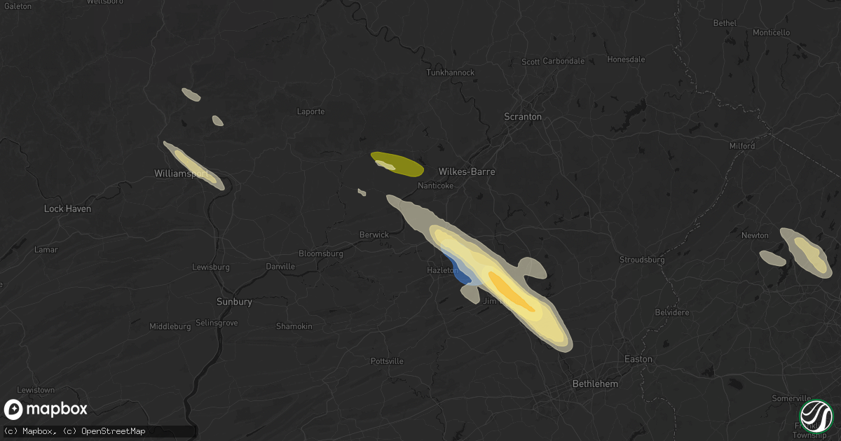 Hail map in Wapwallopen, PA on July 15, 2026