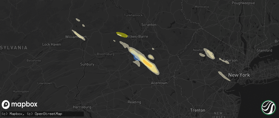Hail map in Weatherly, PA on July 15, 2026