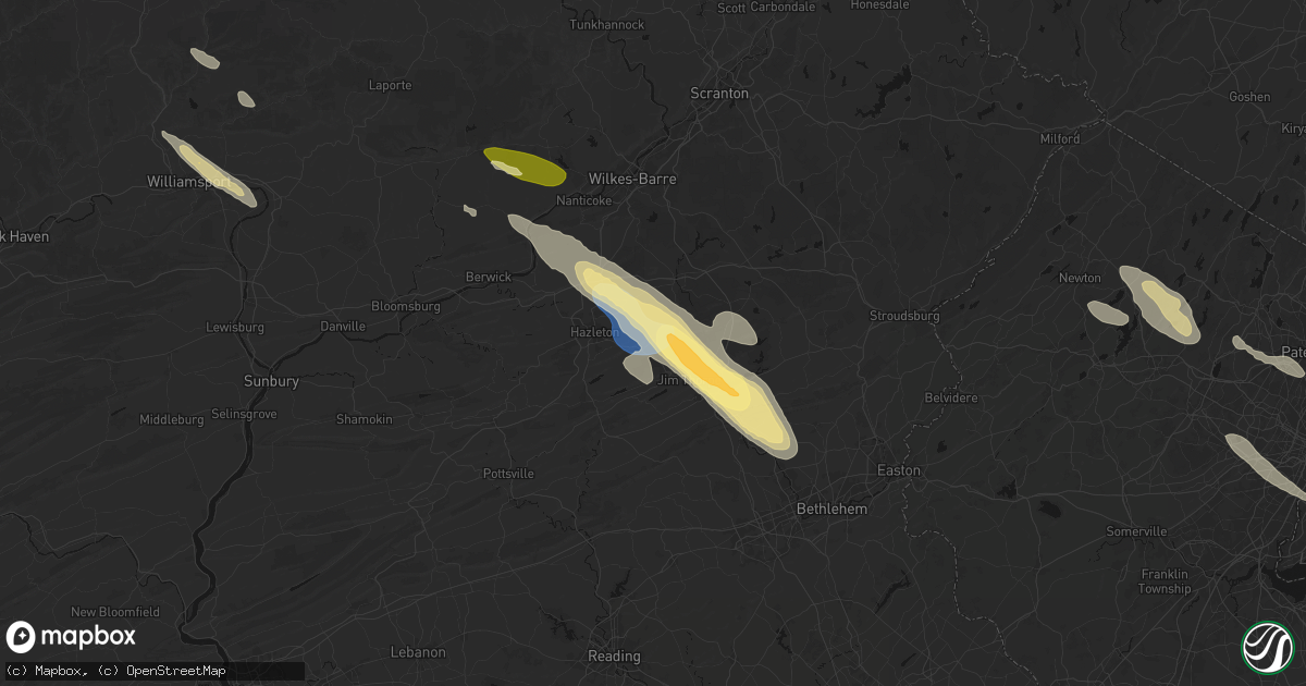 Hail map in Weatherly, PA on July 15, 2026