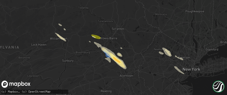 Hail map in White Haven, PA on July 15, 2026