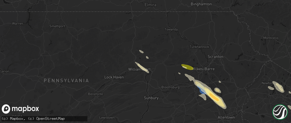 Hail map in Williamsport, PA on July 15, 2026