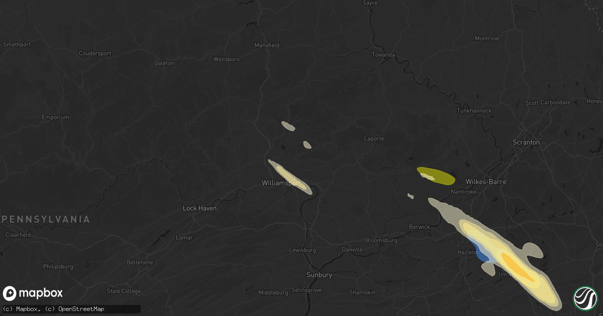 Hail map in Williamsport, PA on July 15, 2026