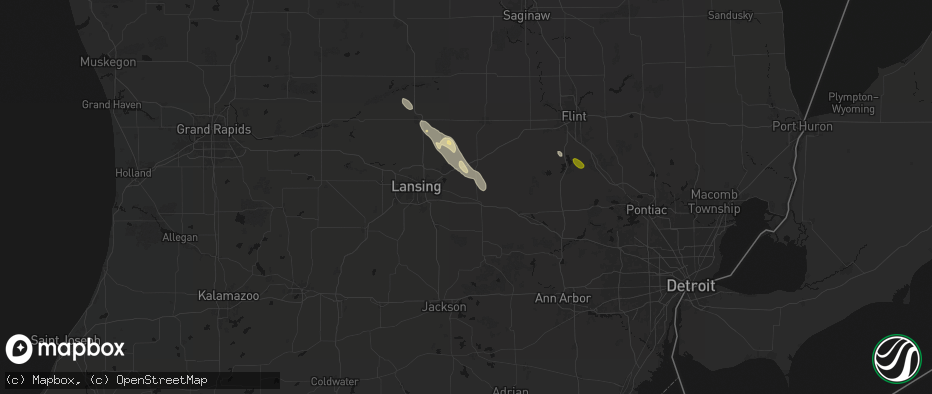 Hail map in Williamston, MI on July 15, 2026