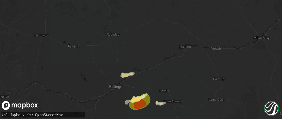 Hail map in Worden, MT on July 15, 2026