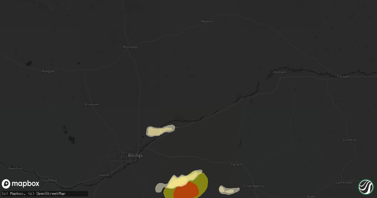 Hail map in Worden, MT on July 15, 2026